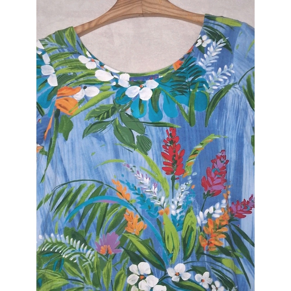 Jams World Tropic Garden Tiered Hattie Dress XXL Floral Rayon Made in Hawaii VTG - Picture 2 of 12